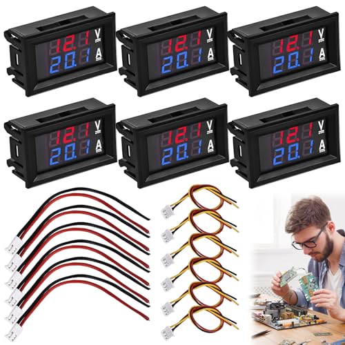 6 Stück 0.28” LED Digital Voltmeter Amperemeter: DC 0-100V 10A Volt Ampere Meter, Multimeter Rot und Blau Detektor LED Doppelte Farbanzeige, Spannung Ampere Modul Strommesser Panel Tester von Leikurvo