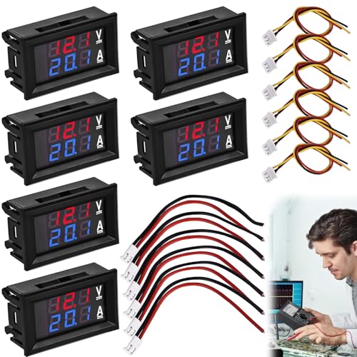 6 Stück 0.28” LED Digital Voltmeter Amperemeter: DC 0-100V 50A Volt Ampere Meter, Multimeter Rot und Blau Detektor LED Doppelte Farbanzeige, Spannung Ampere Modul Strommesser Panel Tester von Leikurvo