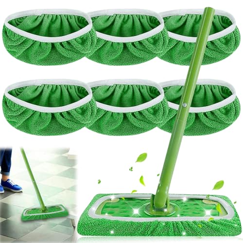 6 Stück Tücher Wiederverwendbare für Swiffer Sweeper Mop, Nachfüllpackungen für Waschbare Mopptücher aus Chenille für Nass- und Trockengebrauch, Grün(25 * 11cm) von Leikurvo