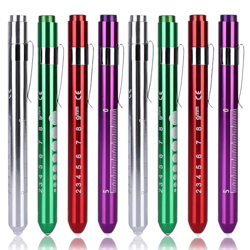 Leikurvo LED Stiftlampe Für Ärzte: 8 Stück Aluminium Medizinische Penlight, Diagnostische Funktion, Für Krankenschwestern Und Rettungsdienst (Rot, Lila, Grün, Silber) von Leikurvo