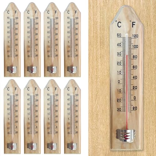 8 Stück Zimmerthermometer Holz, Wetterfest Gartenthermometer, Analoges Innenthermometer, Thermometer Hygrometer Analog aus Holz für Außen Garten und Innen -30~50 °C/-20~120 °F 8 Stück Zimmerthermometer Holz, Wetterfest Gartenthermometer, Analoges Innenthermometer, Thermometer Hygrometer Analog aus Holz für Außen Garten und Innen -30~50 °C/-20~120 °F von Leikurvo