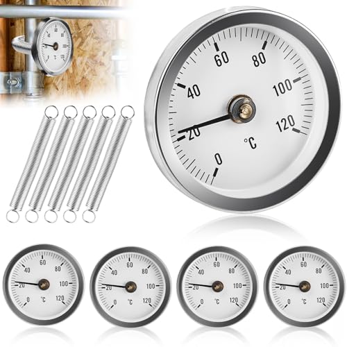 Anlegethermometer Heizungsrohr, 5 Stück Anlege-Zeigerthermometer für Heizanlagen und Kessel, 0-120 °C 63 mm Rohrthermometer Industrielles Rohrthermometer Rohr Thermometer von Leikurvo