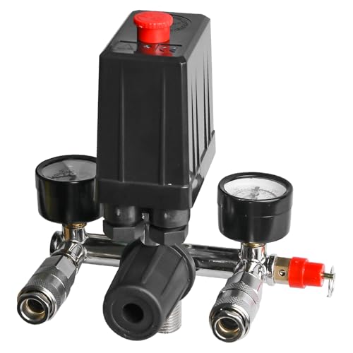 Druckregle: 220V Luftkompressor Druckschalter Kompressor mit 2 Manometer, Regler Kompressorschalter Kontrollventil, Luftkompressor Druckluft Kompressor Zubehör IP54 Druckminderer Pumpe Ersatzteile von Leikurvo