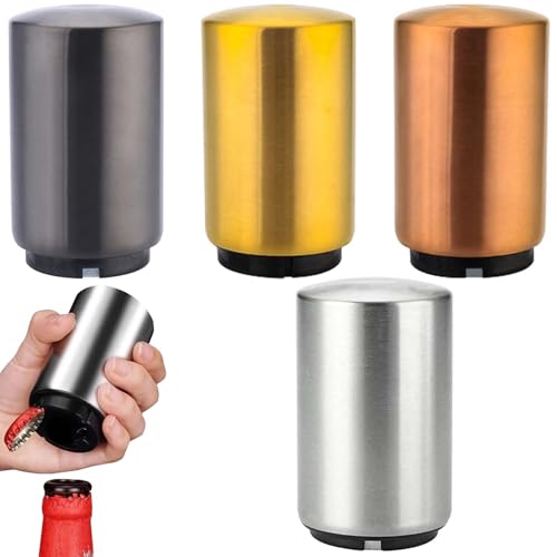 Flaschenöffner Premium Push & Pull, 4 Stück Bier Flaschenöffner Set Edelstahl Bieröffner in Edelstahl-Optik Automatischer Bottle Opener für Männer Geschenkidee Valentinstag Geburtstag Party Festival von Leikurvo