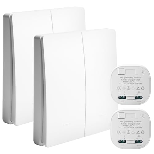 Funk Lichtschalter Set Batterielos, Smart Switch Funkschalter mit APP/Sprachsteuerung (Alexa/Google), WiFi+RF433 Wireless Light Switch funktaster für Heimbeleuchtungskörper(2 Gang EU 2V2) von Leikurvo