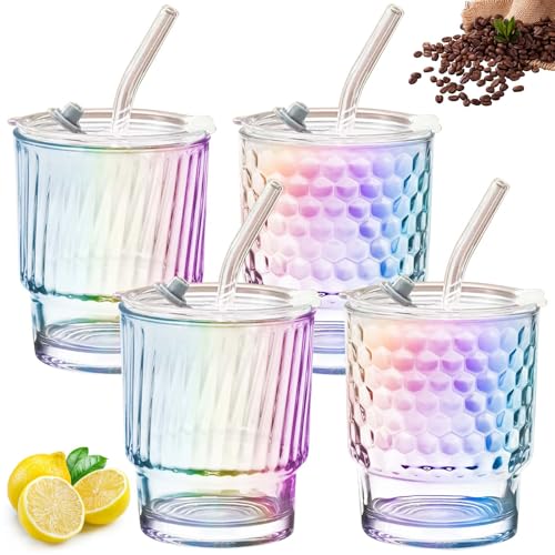 Glasbecher Geriffelt, 4er Set Gerippte Glasbecher, 350 ML Vertikale Streifen Gläser, Smoothie Becher mit Kristallglas Streifen, Luftdicht Wasserdicht Trinkgläser für Saft, Smoothie, Wasser, Tee Glasbecher Geriffelt, 4er Set Gerippte Glasbecher, 350 ML Vertikale Streifen Gläser, Smoothie Becher mit Kristallglas Streifen, Luftdicht Wasserdicht Trinkgläser für Saft, Smoothie, Wasser, Tee von Leikurvo