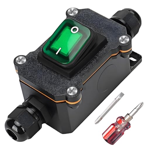 IP65 Wasserdichter Inline Schalter 12V DC 20A DPST 4 polig: 12v Schalter Kabelschalter Schnurschalter Wippschalter mit LED grün Licht Joystick Tasten Auf beiden Seiten Ein und Ausgang IP65 Wasserdichter Inline Schalter 12V DC 20A DPST 4 polig: 12v Schalter Kabelschalter Schnurschalter Wippschalter mit LED grün Licht Joystick Tasten Auf beiden Seiten Ein und Ausgang von Leikurvo