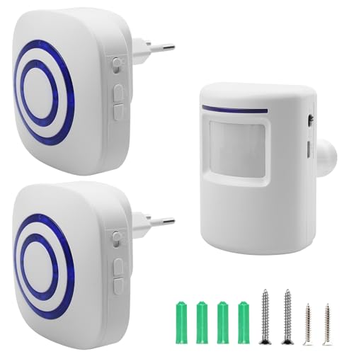 Kabellose Durchgangsalarm, Ladenglocke Funkalarmanlage mit 2 Elektronischem Plug-in-Empfänger, 1 PIR-Bewegungssensor-Detektor, Durchgangsmelder, Türklingel Funkalarmanlage mit Bewegungsmelder von Leikurvo