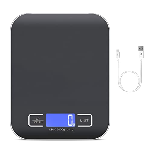 Küchenwaage Digital, 10kg/1g Küchenwaage USB Wiederaufladbar Digitale Küchenwaagen mit LCD Display & Tara Funktion Professionelle Küchenwaagen mit Akku Ladekabel - Schwarz von Leikurvo