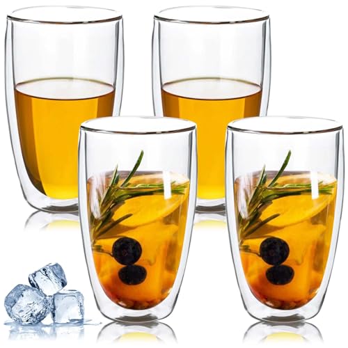 Latte Macchiato Gläser Doppelwandig Espressotassen Set, 4x 450ml Doppelwandige Gläser, Cappuccino Tassen Kaffeegläser Kaffeetassen Eiskaffee Glas Thermogläser Kaffeebecher von Leikurvo