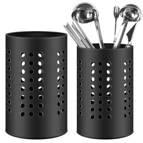 Leikurvo 2 Stücke Küchenutensilienhalter für Arbeitsplatte: Edelstahl Besteckkorb Schwarze Utensilien Caddy zum Organisieren von Schubladen und Arbeitsplatten für alle Küchen von Leikurvo