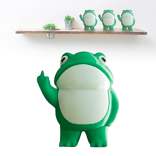 Leikurvo 3D Frosch Statue Rebellische Frosch-Figur, Mini Harz Frösche Figurine Frosch Deko niedliche grüne Frosch-Gartenstatue Lustige Desktop Ornament für Outdoor Dekoration Hof Zuhause von Leikurvo