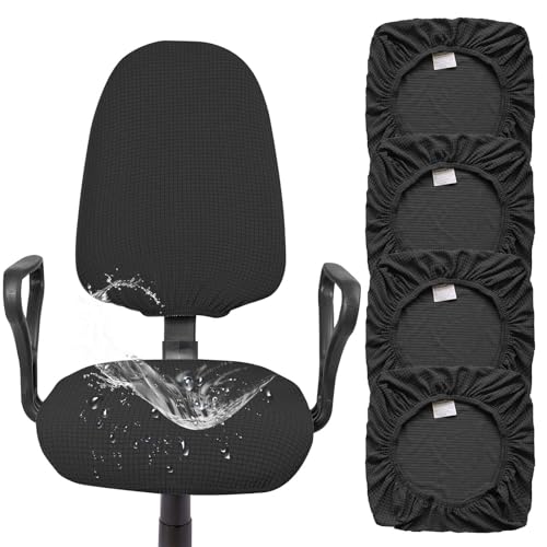 Leikurvo 4 Stück Sitzbezug Stretch-Stuhlhussenbezug: Waschbarer elastischer Stretch Bezug für Stühle Esszimmerstühle Sitzbezüge für Bürostuhl, Universelle Stuhlbezüge Drehstuhlbezüge Set(Schwarz) von Leikurvo