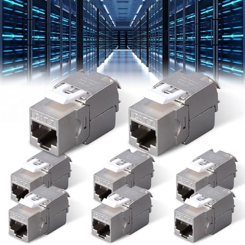 Leikurvo 8 Stück RJ45 CAT7 Keystone Modul Jack Geschirmte Bis zu 10 Gbps, CAT7 Keystone Werkzeuglos Netzwerk Modul, STP Schirmung RJ45 Buchse CAT7 Jack, Metallgehäuse, Optimal für Netzwerkkabel von Leikurvo