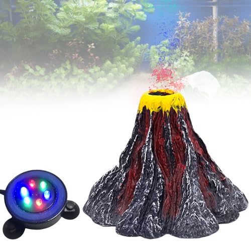 Leikurvo Aquarium Vulkan Ornament Kit, Aquarium Sprudler Stein Sauerstoff Pumpe Multi Farbe LED Licht Luftstein für Fische Aquarium Luft Stein Lichtpumpe Luftblase Stein Vulkan Lampe Aquarium Deko von Leikurvo