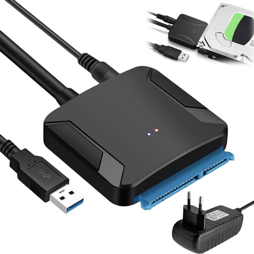 Leikurvo SATA USB Adapter, Festplatte für 2,5 Zoll/3,5 Zoll HDD/SSD Kabel Adapter Sata to usb USB 3.0 auf SATA III Festplattenadapter, Festplatten Adapter Konverter mit 45cm Kabel, für Windows, MacOS von Leikurvo