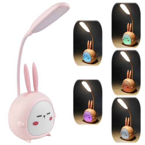 Leikurvo Schreibtischlampe Kinder, Dimmbare LED Tischlampe USB Aufladbare Schreibtischlampe Nette Cartoon Schreibtischlampe Augenschutz Desktop Faltbares Nachtlicht Geschenk für Kinder(Rosa) von Leikurvo