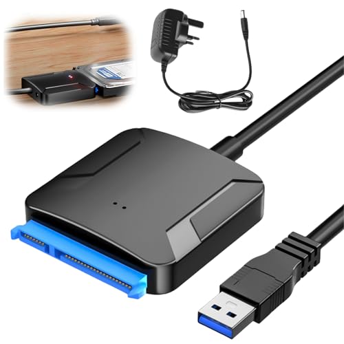 USB 3.0 auf SATA Adapter, USB 3.0 auf SATA III Festplattenadapter mit 12 V/2 A Netzadapter für 2,5 Zoll / 3,5 Zoll HDD/SSD Festplatte und SATA optisches Laufwerk von Leikurvo