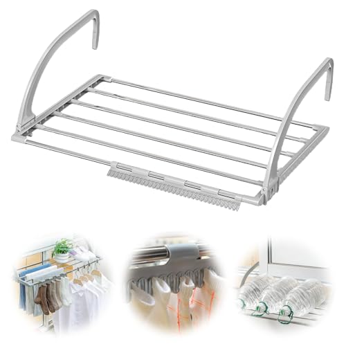 Wäscheständer: Ausziehbar Zusammenkla Balkontrockner (42-72cm), Handtuchhalter Heizkörper Wäscheständer Kleiner beheizter Balkontrockner Wand Innen Außen, Hängetrockner, Edelstahl (Grau) von Leikurvo