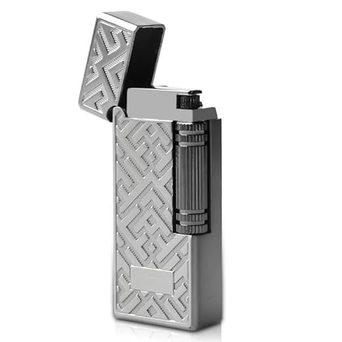 Metall Feuerstein Feuerzeug, Seitenrad-Mattfeuerzeug Nachfüllbares Sturmfeuerzeug Jetflame Gasfeuerzeug, (Ohne Butan) Flip-Feuerzeug für Outdoor, Camping, Geschenk (Silber) von Leikurvo