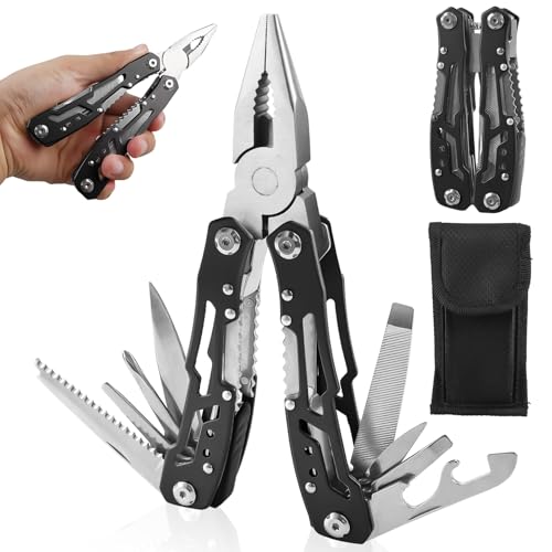 Multitool Geschenke für Männer, Multitool Werkzeug für Valentinstag, Edelstahl Multifunktionswerkzeug Messer Folding Multiwerkzeug, Multifunktionszange mit Aufbewahrungstasche (Schwarz) von Leikurvo