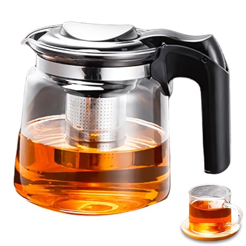 Premium Teekanne Glas, Hitzebeständig Glaskanne mit Deckel 1,5 Liter, Teekanne aus Glas mit Siebaufsatz, Teapot Tea Maker mit Edelstahl Filter Sieb Ideal zur Zubereitung von Losen Tees von Leikurvo