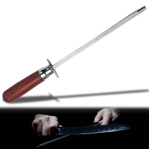 Premium Wetzstahl: Wetzstähle für Messer Messerschärfer aus gehärtetem Stahl mit Holzgriff, Messerstahl Schleifstab Messerschleifer für Profis Gesamt 29,2 cm/Stangen 19 cm von Leikurvo