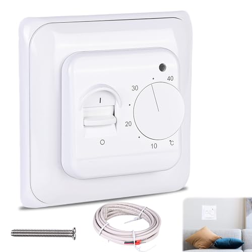 Raumthermostat Fußbodenheizung 230V 16A Mechanischer Raumthermostat mit Fühler Manueller Raumthermostat Mechanisch Thermostat Fussbodenheizung Unterputz Weiß von Leikurvo