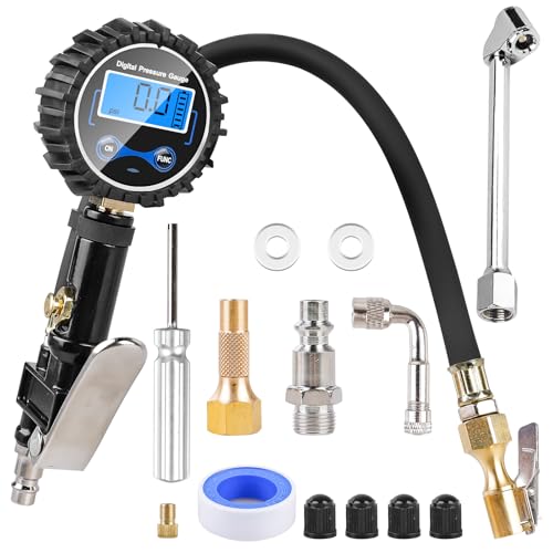 Reifenfüller Reifendruckprüfer, Digitaler Luftdruckprüfer 200 PSI Reifendruckfüller Geeicht Reifendruckmesser Reifenfüll Messgerät, Hohe Präziser Reifendruck Prüfer für Auto/Motorrad/Fahrrad von Leikurvo