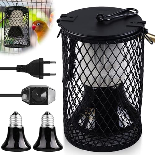 Reptilien Wärmelampe, Keramik Wärmelampe mit Schutzkorb, Infrarot Heizung Lampe mit 75W und 100W Glühbirne, Tiere Heizlampe Glühbirne Lampenschutzkorb Set für Reptilien Schildkröte Hühner, Vögel von Leikurvo