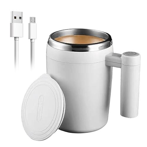 Selbstrührende Tasse: 380 ml Elektrischer Kaffeebecher Automatische magnetische Rührtasse Edelstahltasse mit Deckel Mischbecher Rührkaffeetasse für Kaffee, Tee, Saft, Milch, Kakao(Weiß) von Leikurvo