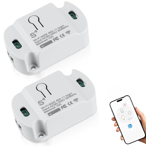 Smart Lichtschalter Modul, 2 Stück 10A WLAN Schalters, Tuya Smart Life kabelloser funktioniert Drahtloses Relais mit Alexa, Google Assistant DIY Unterputz, aufputz, WLAN Smart Schalter Modul Smart Lichtschalter Modul, 2 Stück 10A WLAN Schalters, Tuya Smart Life kabelloser funktioniert Drahtloses Relais mit Alexa, Google Assistant DIY Unterputz, aufputz, WLAN Smart Schalter Modul von Leikurvo