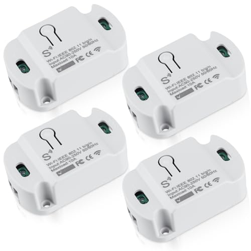 Smart Lichtschalter Modul, 4 Stück 10A WLAN Schalters, Tuya Smart Life kabelloser funktioniert Drahtloses Relais mit Alexa, Google Assistant DIY Unterputz, aufputz, WLAN Smart Schalter Modul von Leikurvo