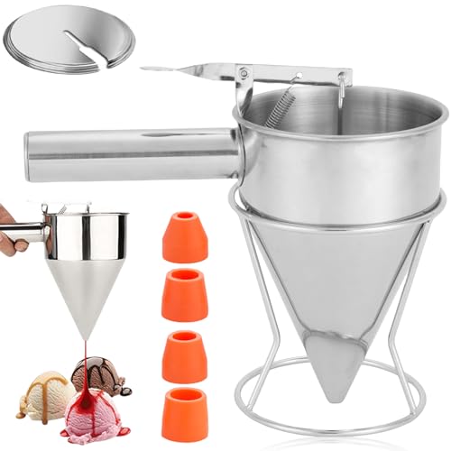 Pfannkuchen Teigspender Teigportionierer, 1200ml Edelstahl Kuchenspender mit Deckel & 4 Ersatzdüsen Batter Trichter-Spender mit Ständer Kolbentrichter Backtrichter Kochwerkzeuge Pfannkuchen Teigspender Teigportionierer, 1200ml Edelstahl Kuchenspender mit Deckel & 4 Ersatzdüsen Batter Trichter-Spender mit Ständer Kolbentrichter Backtrichter Kochwerkzeuge von Leikurvo