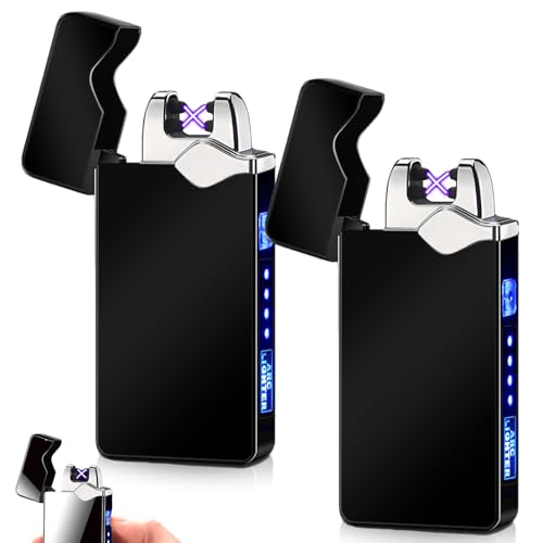 USB Elektronische Feuerzeug, 2 STK Electric USB Lighter Lichtbogen Feuerzeugs LED Dual Lichtbogen Feuerzeugs mit Batterieanzeige Winddicht Plasma Feuerzeug Elektrisch per Knopfdruck Auslösen von Leikurvo