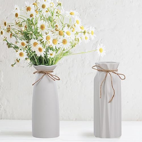 2 Stück Große Vase für Pampasgras - Weiße Bodenvase aus Keramik, Moderne Blumenvase für Home Decor, Büro, Tischdeko, Trockenblumen - Porzellan Dekoration von Leikurvo
