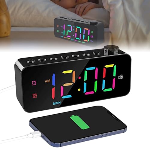 Wecker digital mit 2 Weckzeiten, Bunter LED Digital Wecker RGB Digitaler Uhr mit Licht,Timer,Snooze LED Anzeige,8 Einschlafgeräusche Nachlicht Dimmbar Wecklautstärke Helligkeit,USB-Ladeanschluss von Leikurvo