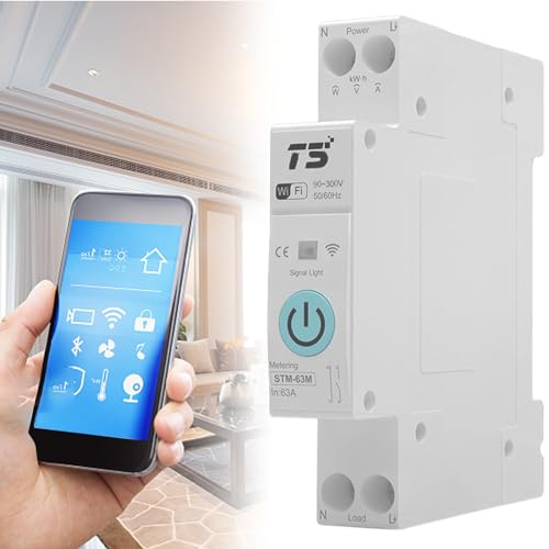 WiFi Smart Leitungsschutzschalter, 1P DIN-Schiene Home Fernbedienung Schalter, Smart Life WIFI 1P Hutschiene für Smart Home, Wireless Fernbedienung Schalter (Mit Metering 1~63A) von Leikurvo