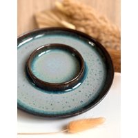 Getöpferte Schwarz Blaue Chip & Dip Bowl Keramik | Handgemachte Große Servierschale Vorspeisenplatte Servierplatte Snack Schale Getöpferte Schwarz Blaue Chip & Dip Bowl Keramik | Handgemachte Große Servierschale Vorspeisenplatte Servierplatte Snack Schale von LeilaCeramicsAndArts