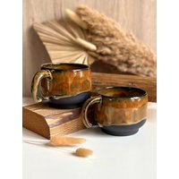 Große Getöpferte Schwarz Braune Keramik Tasse Mit Henkel 290 Ml | Große Kaffeetasse Farbverlauf Handgemachte Teetasse Kaffeebecher Bauchig Große Getöpferte Schwarz Braune Keramik Tasse Mit Henkel 290 Ml | Große Kaffeetasse Farbverlauf Handgemachte Teetasse Kaffeebecher Bauchig von LeilaCeramicsAndArts