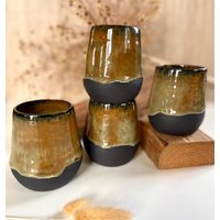 Handgemachte Keramik - Getöpferter Schwarzer Becher Mit Farbverlauf | Tasse Handgefertigt Kaffeebecher Groß Braun, Sandfarbe von LeilaCeramicsAndArts