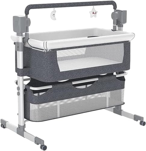 Leilaohu 3-in-1-Babyschaukeln mit Musik, elektrische Babywiege mit Nachttisch und zeitgesteuertem Schaukelbett, Babywiege mit Fernbedienung, höhenverstellbares, zusammenklappbares Babybett A von Leilaohu