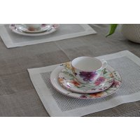 Handgewebte Tischdecke Set Leinen, 100 X 100cm, Creme Weiß Tischdecke+Deckchen Leinen Grau Ostern Handarbeit Tischdecke Handgewebt von LeinenFlair