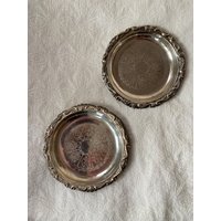 Vintage, Set, Versilbert, Ital. Untersetzer, Gepunzt Made in Italy, 10 cm Durchmesser von Leinenunikate