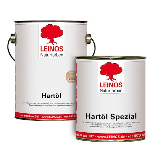 LEINOS Holzöl 2,5 l im Set mit Hartöl Spezial 750 ml als Finish | Farbloses Möbelöl für stark beanspruchte Oberflächen | Effektive Versiegelung und langanhaltenden Schutz im Innenbereich von Leinos Naturfarben