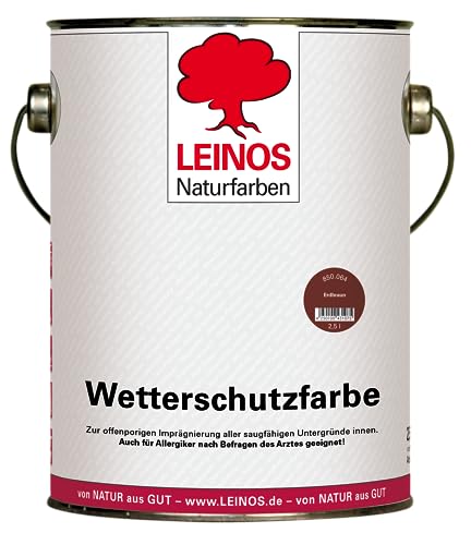 LEINOS Wetterschutzfarbe 2,5 l | Erdbraun Holzlasur für Holzfassaden Fenster Gartenhäuser | wetterbeständige Deckfarbe, effektive Versiegelung, langanhaltender Schutz auf Ölbasis im Außenbereich von Leinos Naturfarben