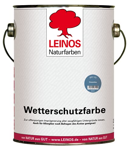 LEINOS Wetterschutzfarbe 2,5 l | Friesenblau Holzlasur für Holzfassaden Fenster Gartenhäuser | wetterbeständige Deckfarbe, effektive Versiegelung, langanhaltender Schutz auf Ölbasis im Außenbereich von Leinos Naturfarben