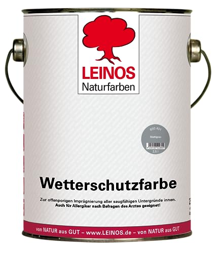 LEINOS Wetterschutzfarbe 2,5 l | Stahlgrau Holzlasur für Holzfassaden Fenster Gartenhäuser | wetterbeständige Deckfarbe, effektive Versiegelung, langanhaltender Schutz auf Ölbasis im Außenbereich von Leinos Naturfarben