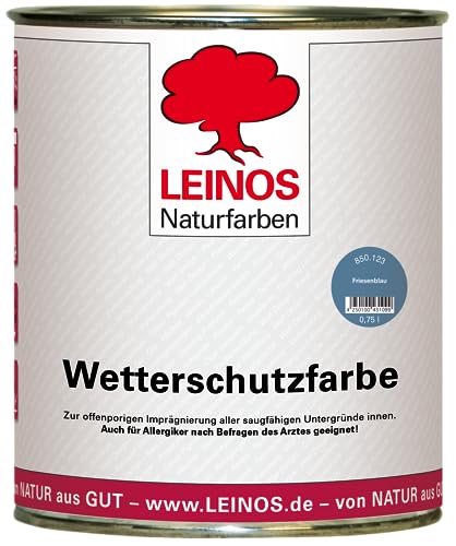 LEINOS Wetterschutzfarbe 750 ml | Friesenblau Holzlasur für Holzfassaden Fenster Gartenhäuser | wetterbeständige Deckfarbe, effektive Versiegelung, langanhaltender Schutz auf Ölbasis im Außenbereich von Leinos Naturfarben