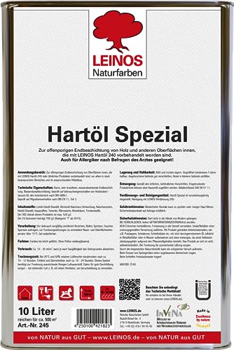 Leinos Spezial Hartöl 10 l | Farbloses Versiegelungsöl | Holzöl für effektive Endbeschichtung und langanhaltenden Schutz im Innenbereich von Leinos Naturfarben